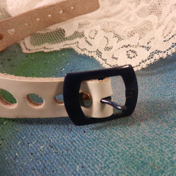 Vintage Accessories - VTG 80s unisex watch band circle cut out blue white watchband sporty nautical